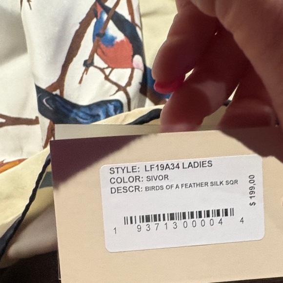 Peter Millar Bird Cage Print Scarf in Cream and Blue - Picture 4 of 4